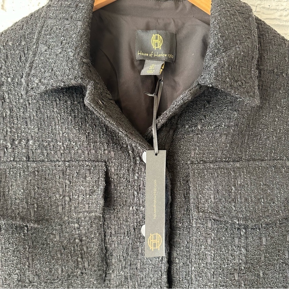NEW! House of Harlow 1960 Tweed Jacket/Raw Hem/ Snap Front/Front Pockets/Black - Picture 6 of 15